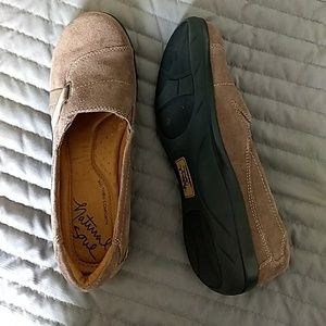 Natural Soul nubuck slip ons. Tan. Size 9.